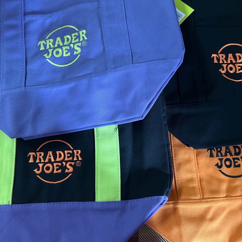 Trader Joe's Colorful Halloween Reusable Tote Bags - Purple, Black, and Orange